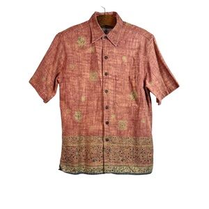 Vintage The Territory Ahead Orange Tribal Button Down Shirt Size M Mens FLAW